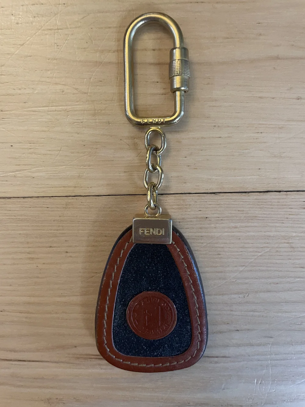 Fendi Vintage Leather Keychain Bag Charm Black Brown Gold Tone